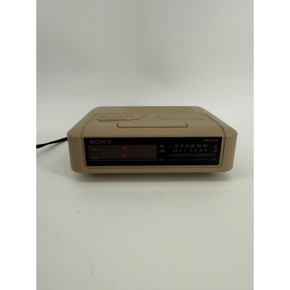 Sony Dream Machine Clock Radio ICF-C240 Tan‎ Vintage AM/FM Red LED Alarm